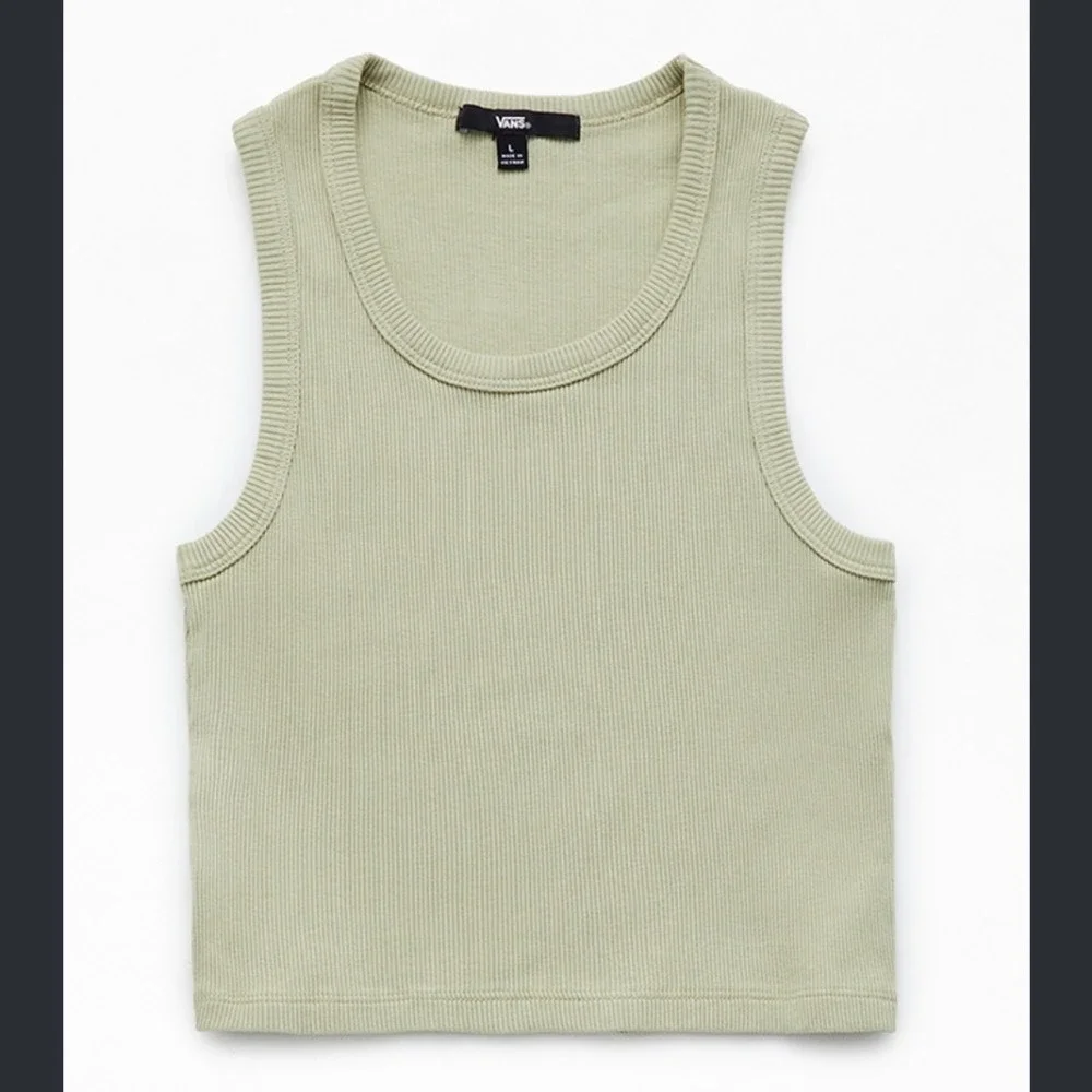 Vans | Women's Ribbed Sage Green Knit Sage Green Scoop Neck Crop Tank Top, S